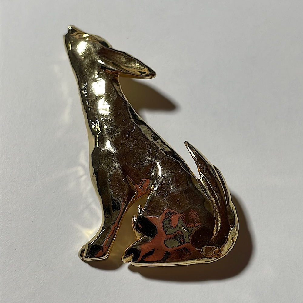 Vintage Dog/Coyote Howling at Moon Brooch